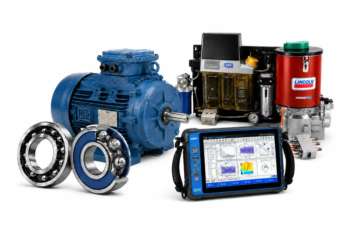 Rodamientos, motores WEG, lubricación SKF y Lincoln e instrumentos de monitoreo SKF